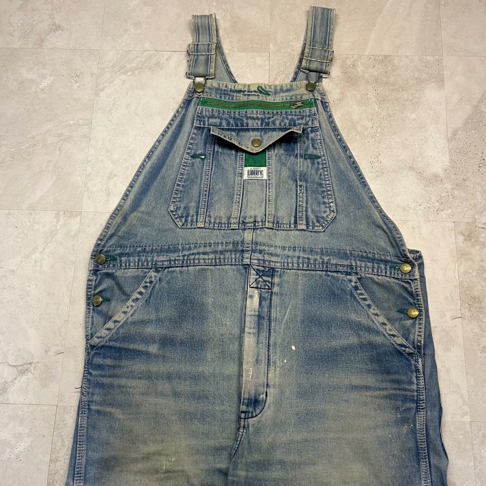 Liberty Overalls Blue Men 38x26 Vintage Faded Distressed Denim Bib Workwear